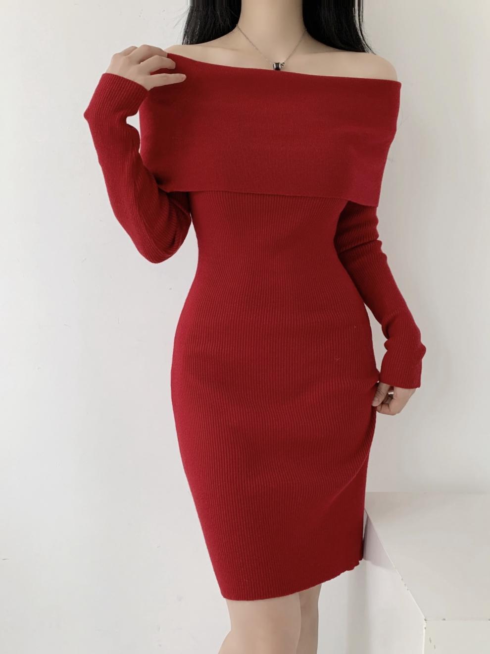 【dress】オフショルダーニットワンピース　M28033