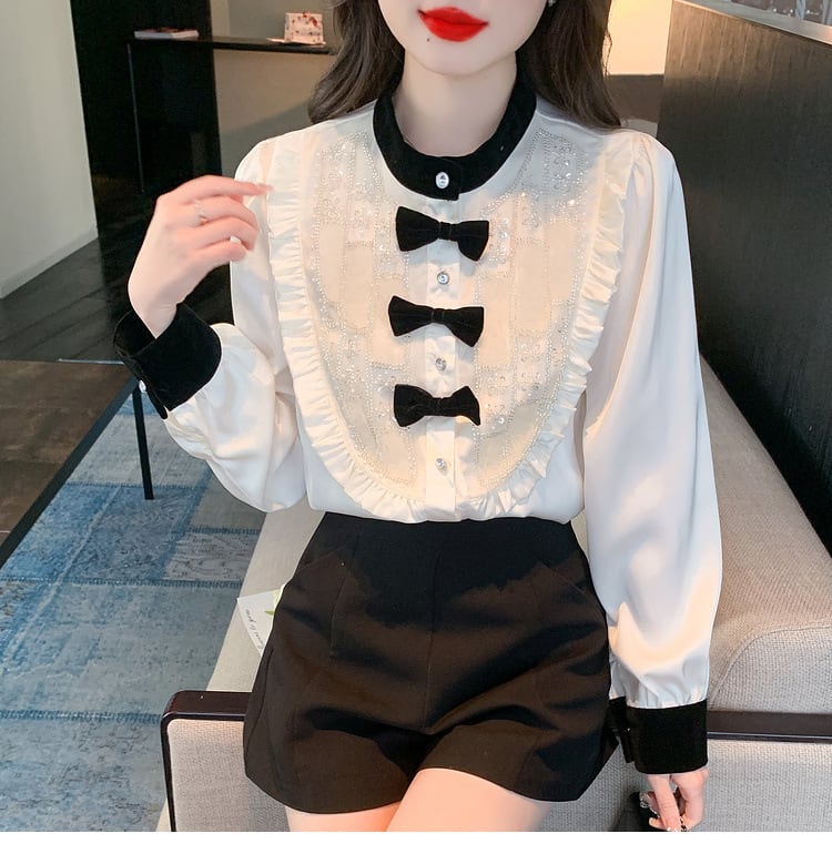 【tops】リボン付きシャツトップス　M25721