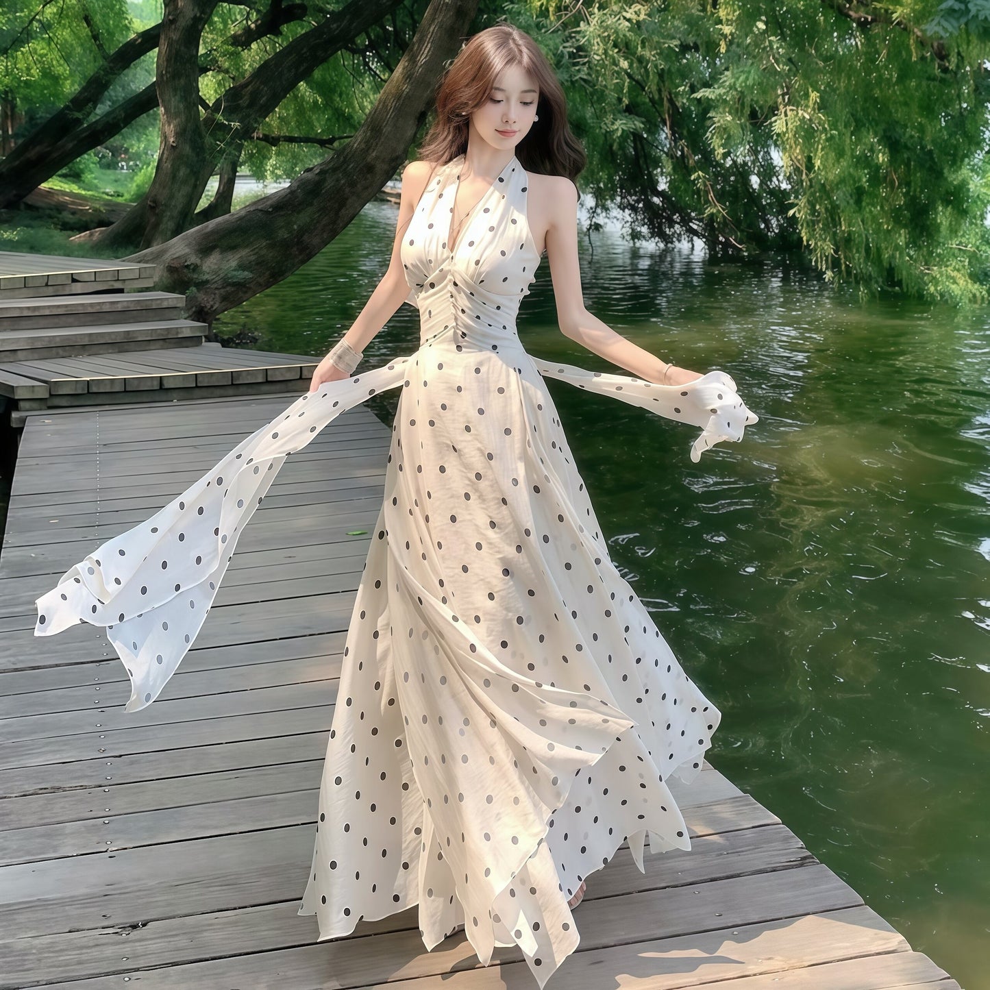 【dress】ホルターネックドット柄ワンピース　M32167