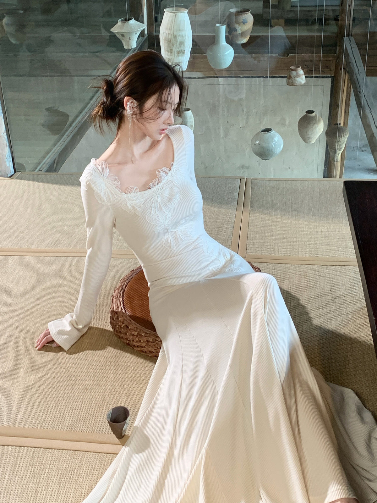 【dress】レーストリミングニットワンピース　N3465