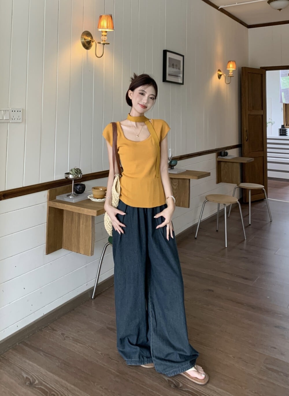 【set】ニットTシャツ×ワイドパンツセット　M24141