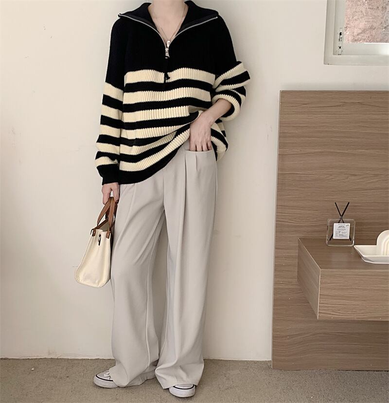 【tops】ボーダー柄ニットセーター　M26978