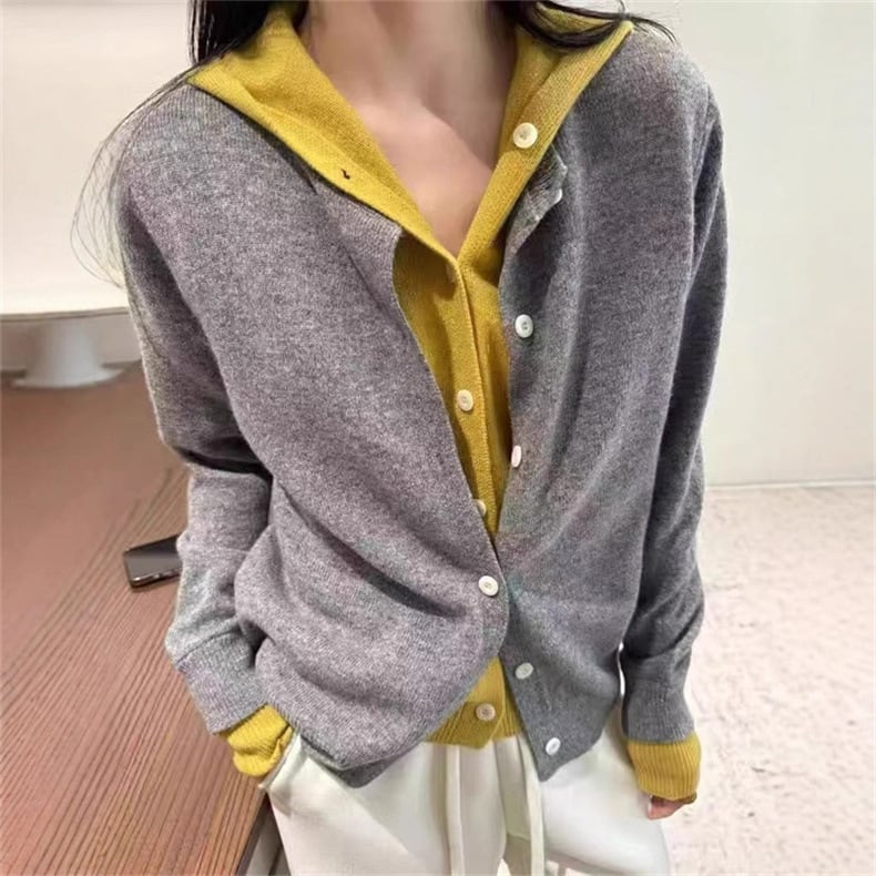 【outer】切り替え配色ニットカーデ　M29017