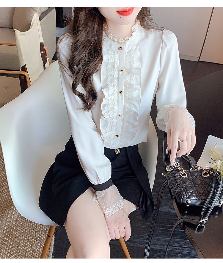 【tops】レース切り替えシャツトップス　M29092