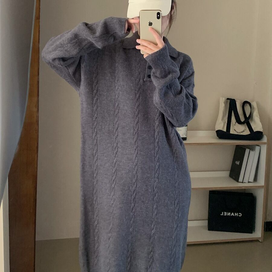 【dress】POLOネックニットワンピース　M18757
