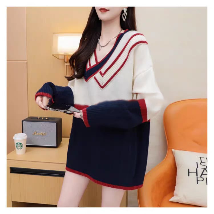 【tops】配色切り替えニットセーター　M29174