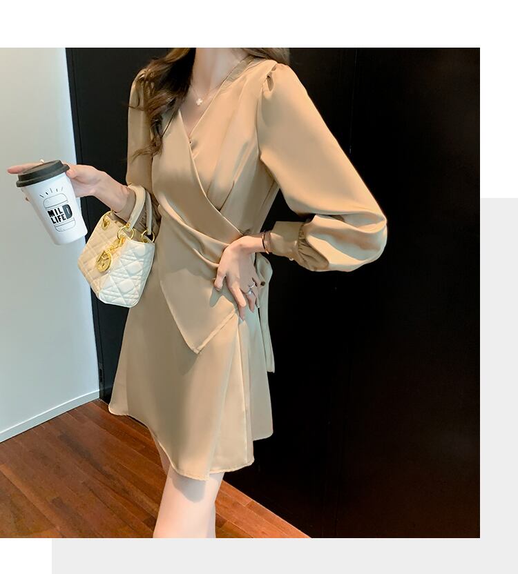 【dress】高級感!気質満点女性力を高める〜着痩せ長袖フランス風ワンピース G3466