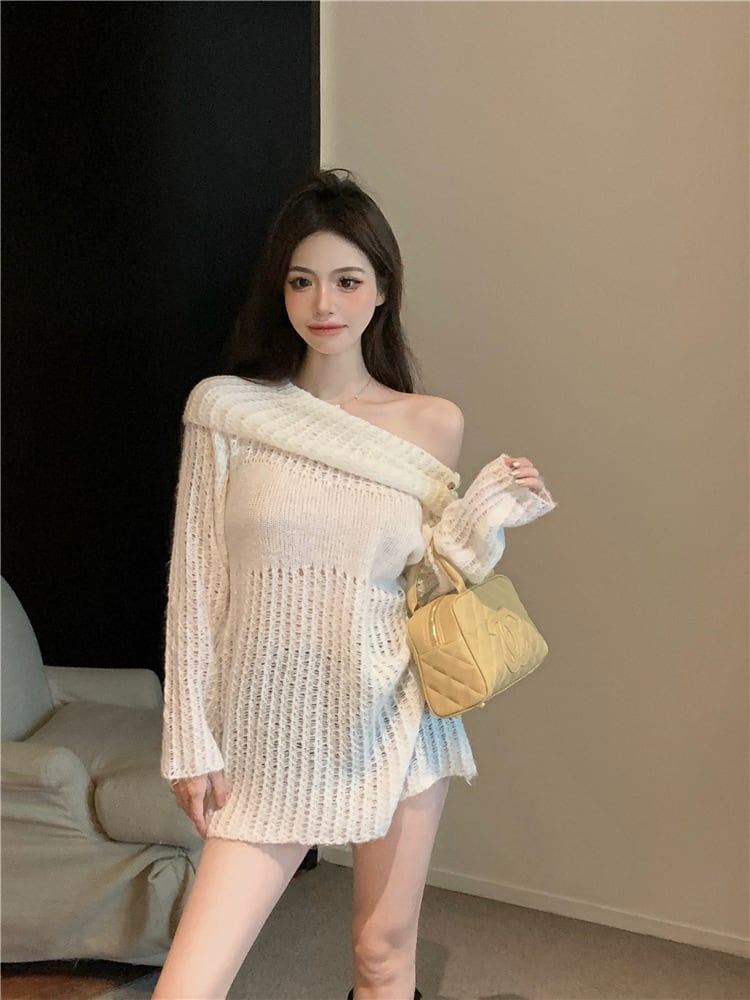 【tops】ボートネックカットワークニットセーター　M27932