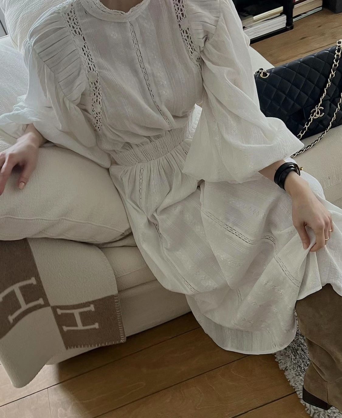 【dress】カットワークレース切り替えワンピース　M29780