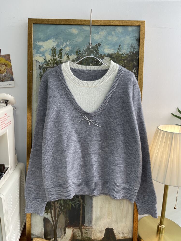 【tops】切り替え配色ニットトップス　M28623
