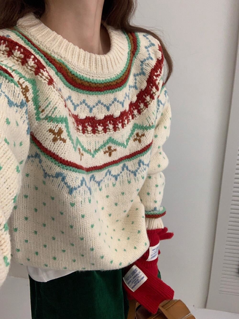 【tops】ジャカードニットセーター　M27107