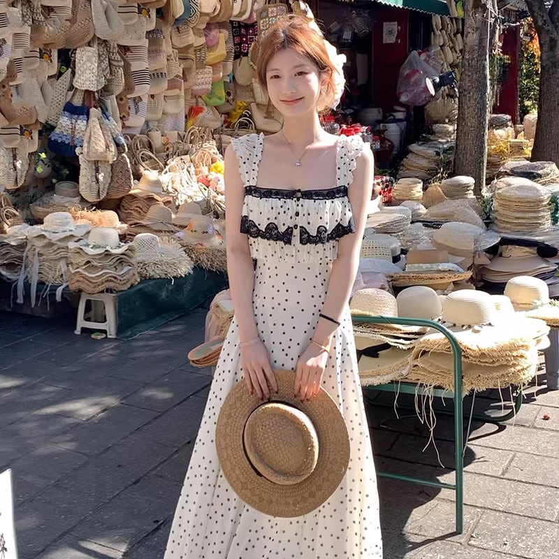 【dress】レースフリルロングキャミワンピース Q8465