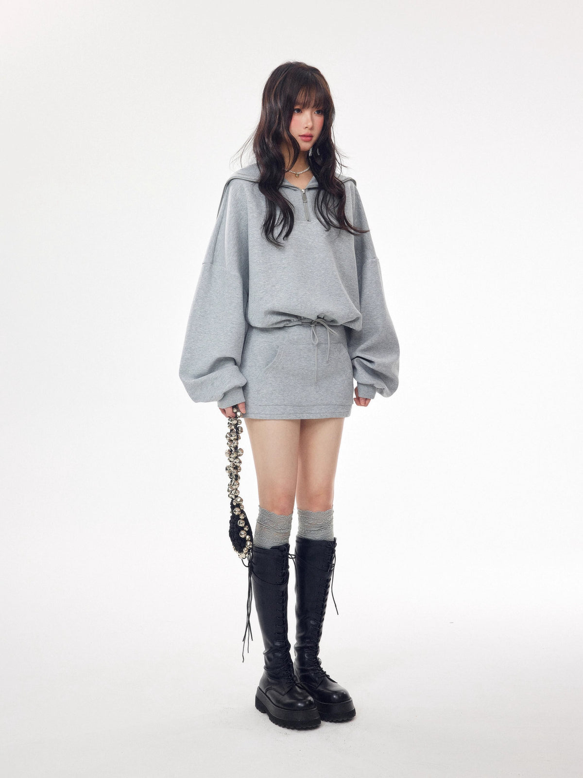 【dress】セーラーカラーパーカーワンピース Q7368