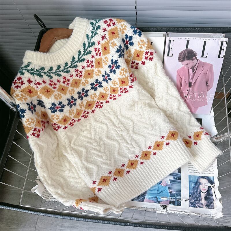 【tops】ジャカードニットセーター　M28318
