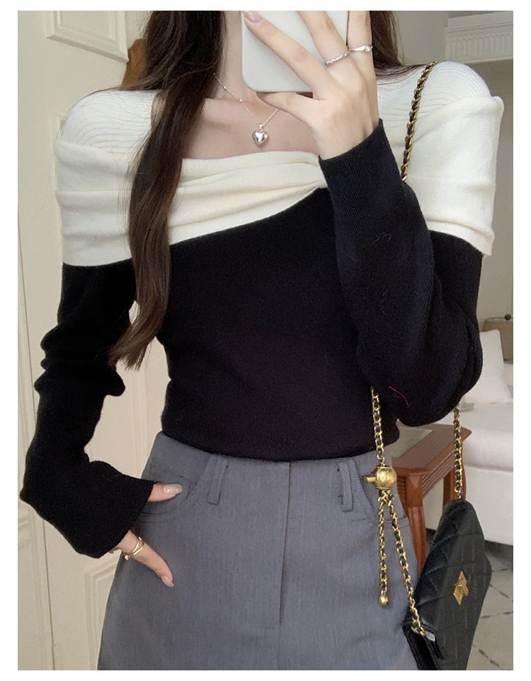 【tops】配色ニットトップス　M27702