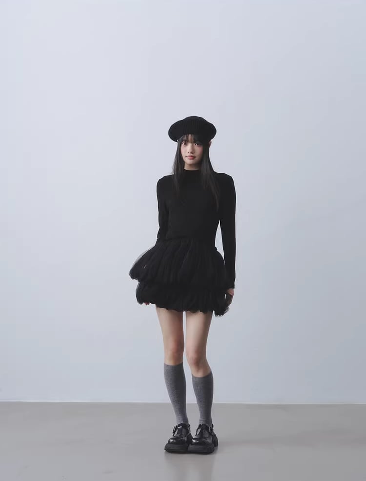 【dress】チュールドッキングティアードワンピース Q7964