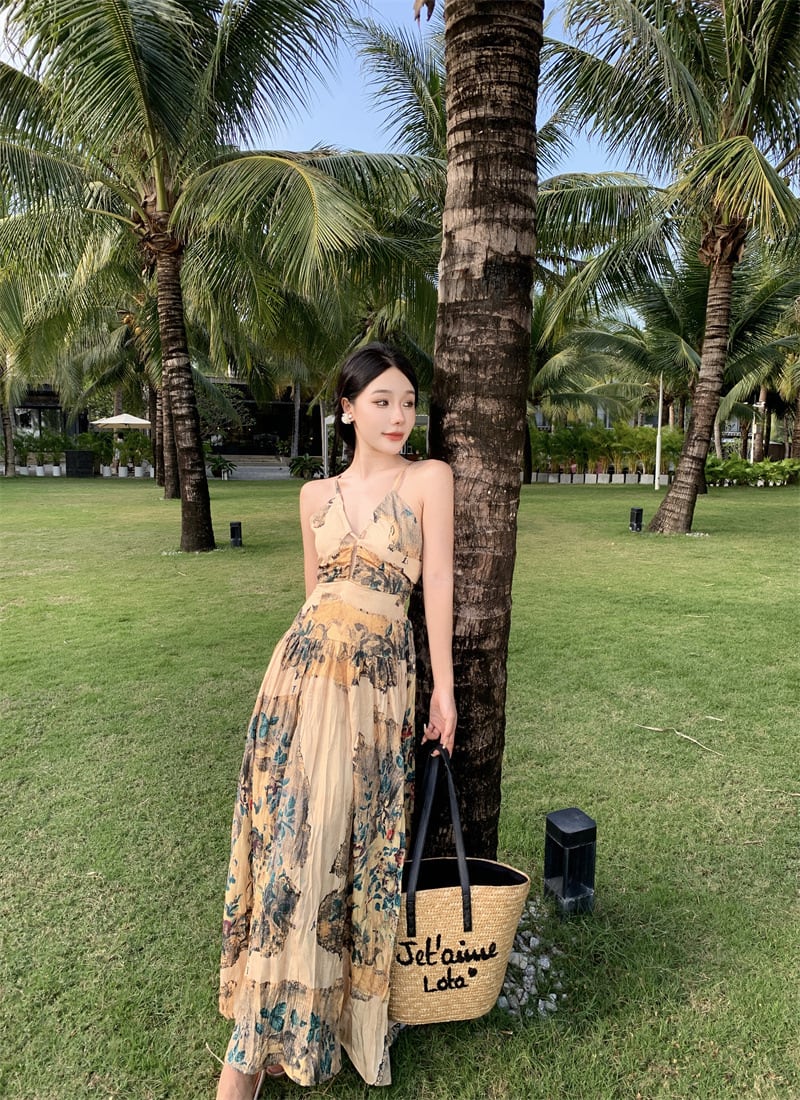 【dress】Vネックプリントワンピース　M24977