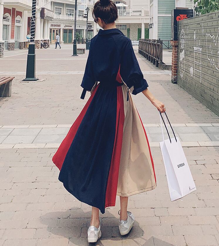 【dress】気質満点POLOネックスウィート長袖デザイン着痩せワンピース G1510