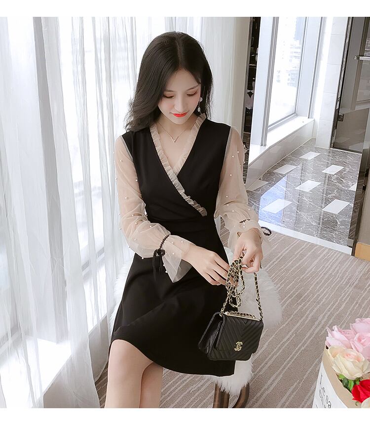 【dress】エレガント気質満点シンプル シフォン秋着痩せワンピース G1729