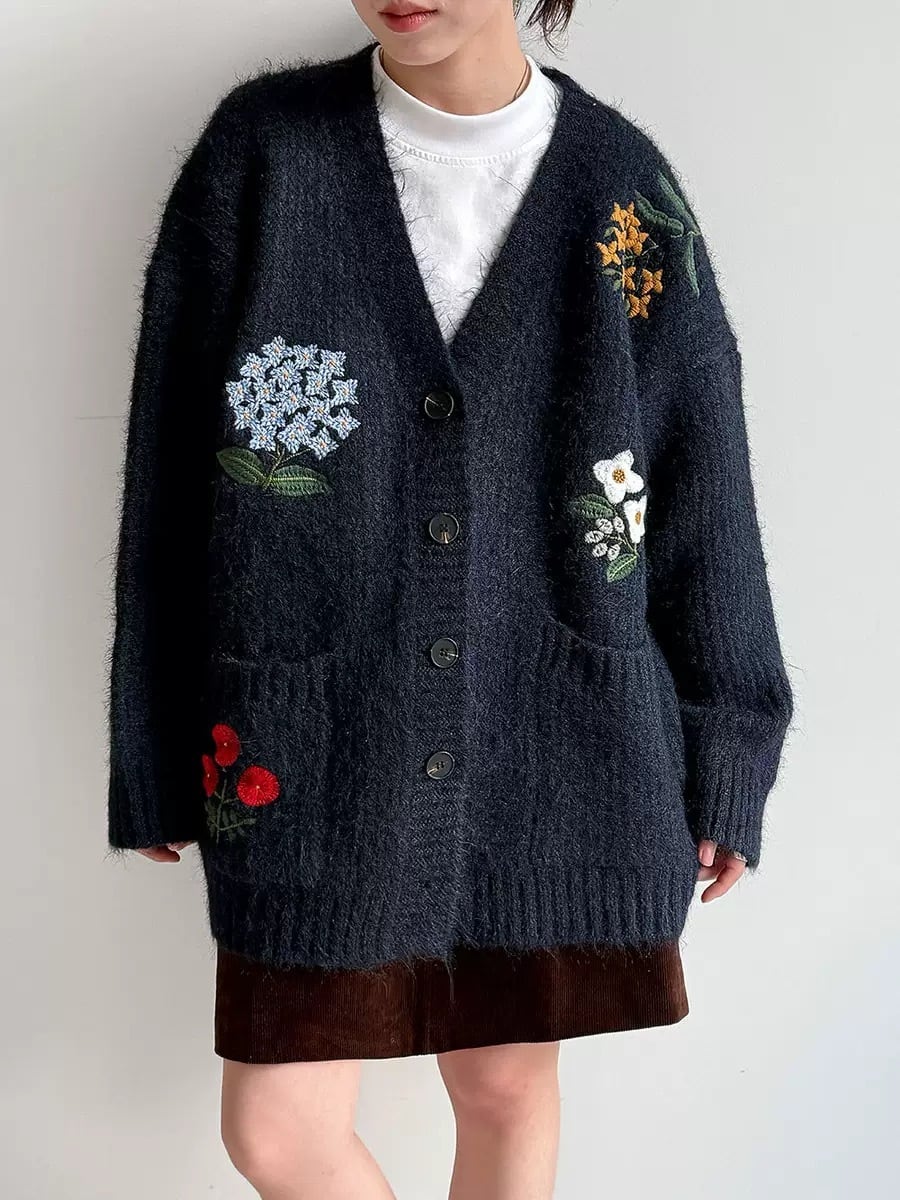 【outer】フラワー刺繡ニットカーディガン Q6972