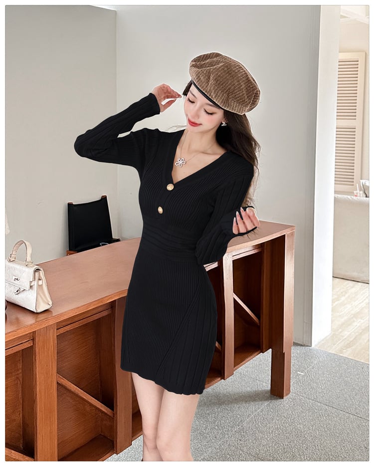 【dress】Vネックワンピース　M26043