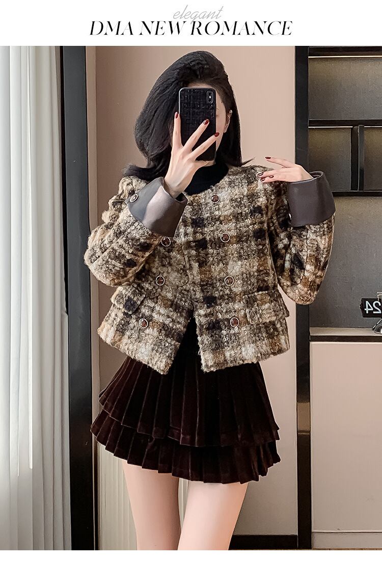 【set】チェック柄ショートコート×スカートセット　M27688
