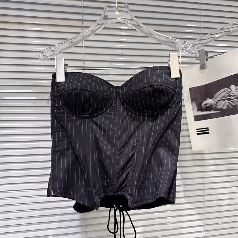 【tops】シャツネック付きチューブトップス Q7895