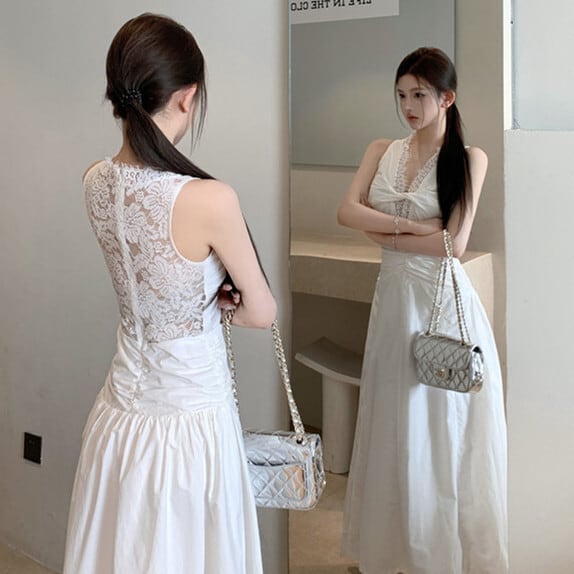 【dress】レース切り替えワンピース　M24053