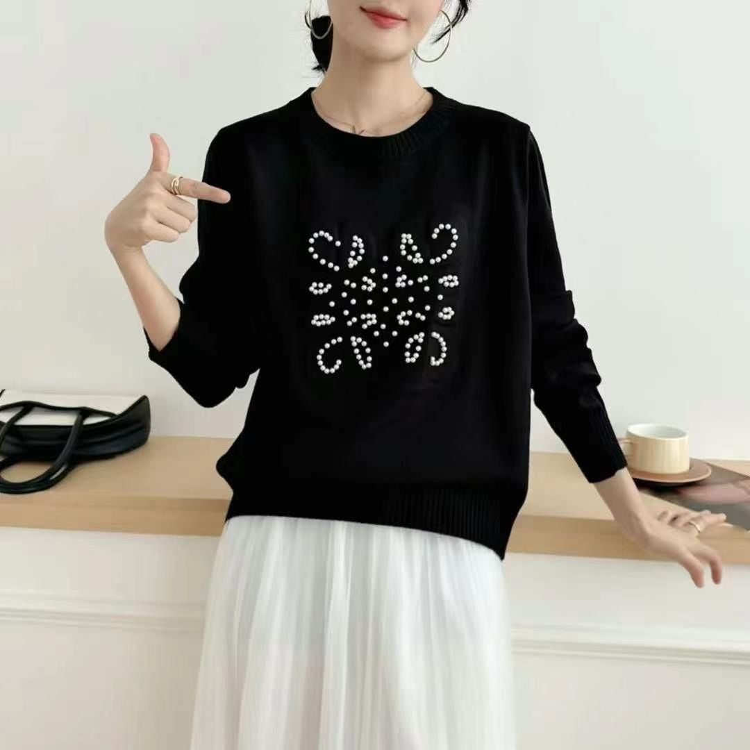 【tops】英字柄長袖ニットセーターF8242