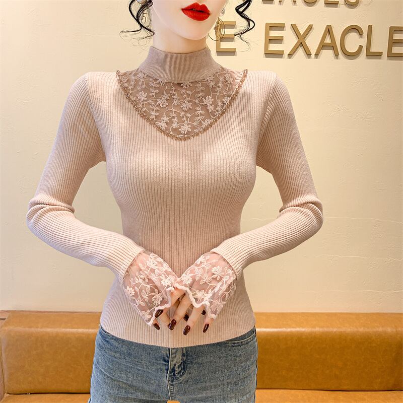 【tops】レースドッキングニットトップス　M28163