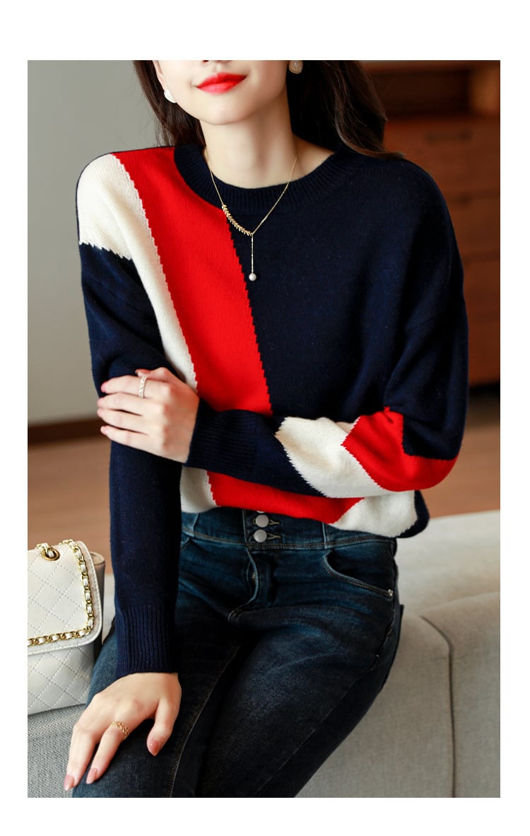 【tops】配色ニットセーター　M25417