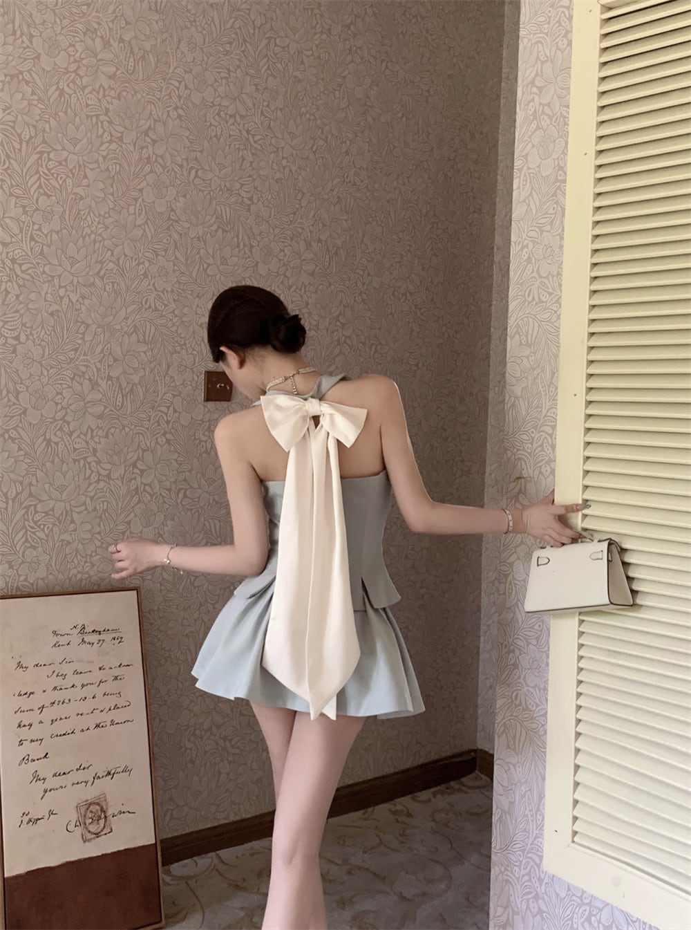 【set】Vネックリボンスーツチョッキ+スカート２点セットG21405