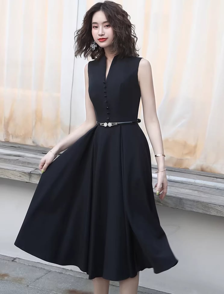 【dress】ノースリーブAラインフレアワンピース Q8438