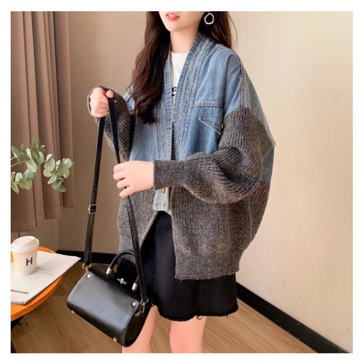 【outer】デニム切り替えニットカーデ　M29329