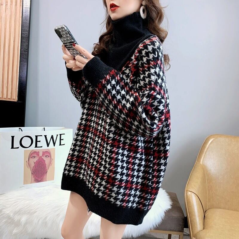 【tops】美人度アップ!韓国系ハイネック偽二つ切り替え秋冬ゆったりルーズ厚手セーター G3658