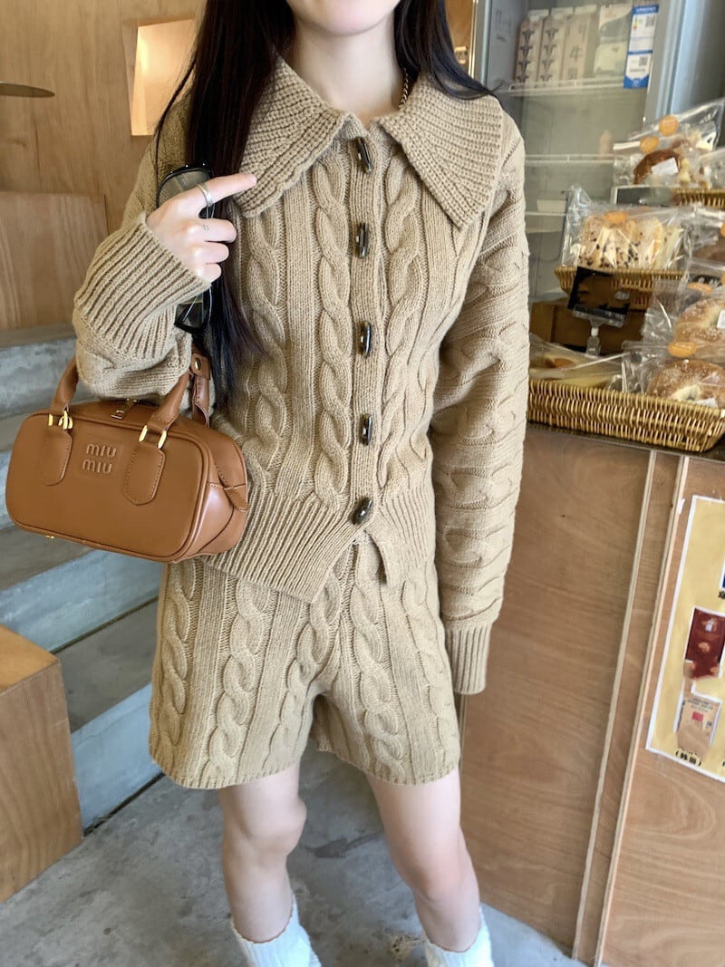 【set】ニットカーデ×ショートパンツセット　M26106