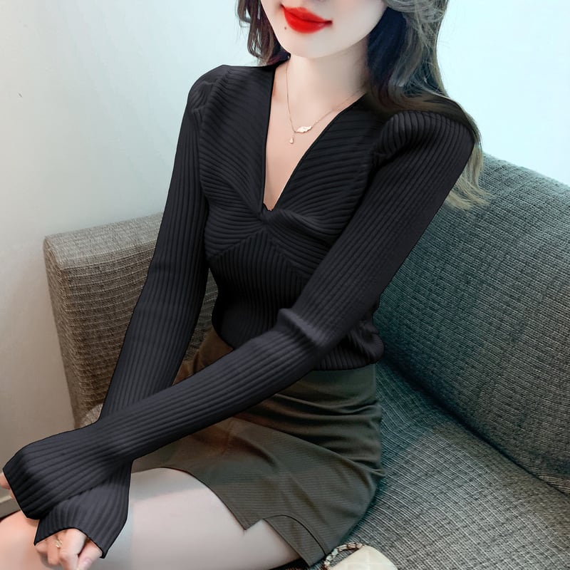【tops】Vネックニットトップス　M27554