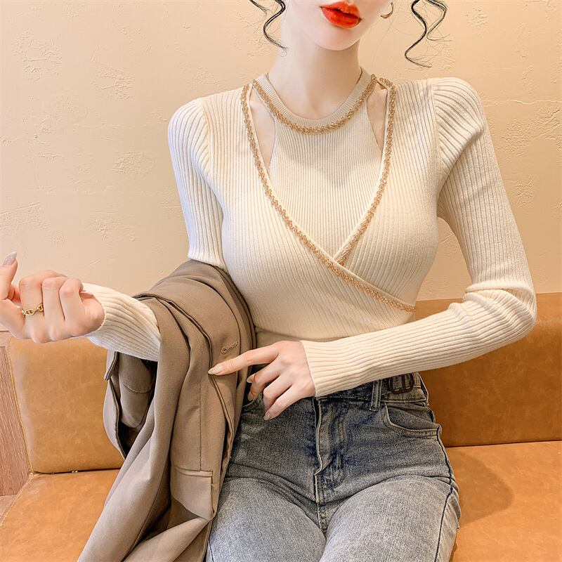 【tops】ビジュースリットニットトップス　M28254