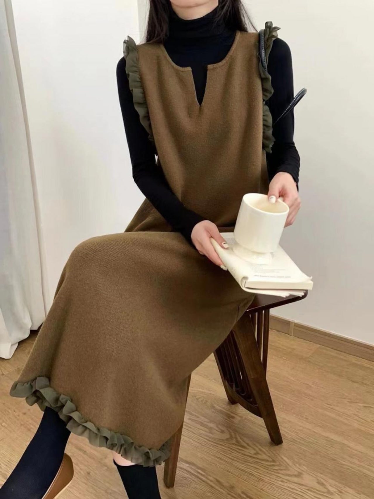 【dress】ギャザーベストロング丈ワンピースF8104