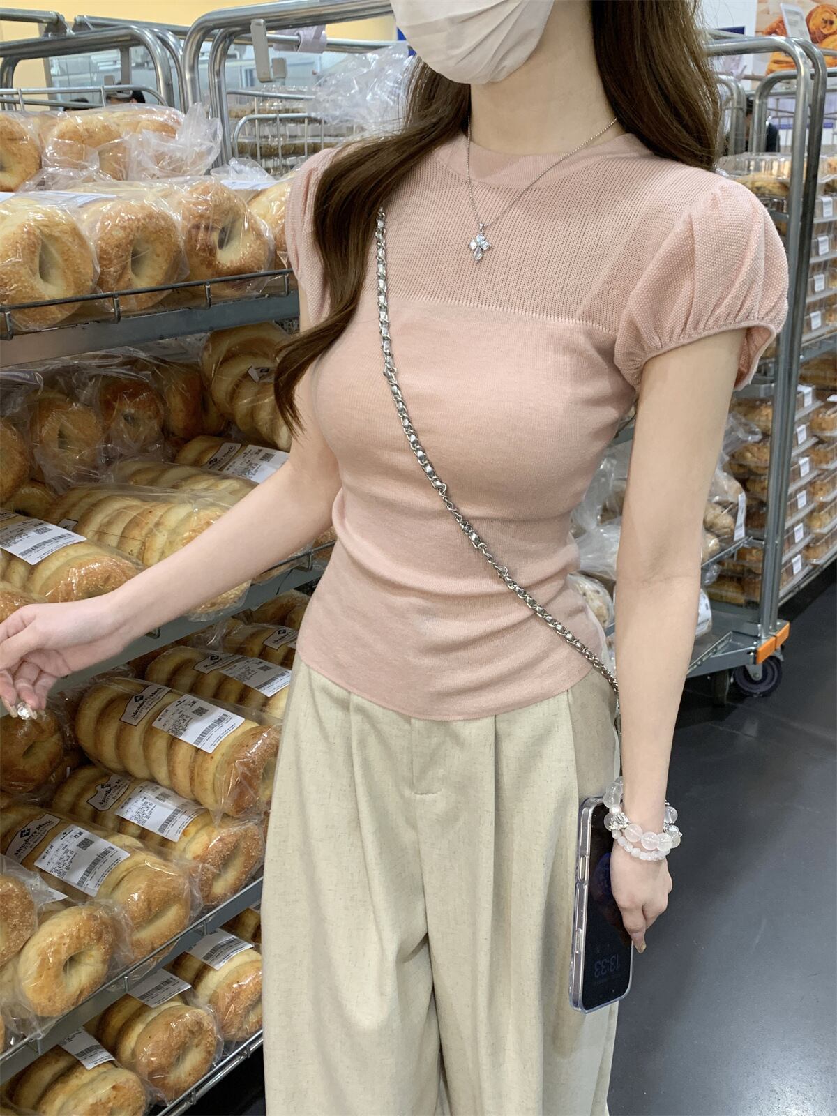 【tops】パフスリーブニットトップス　M29600