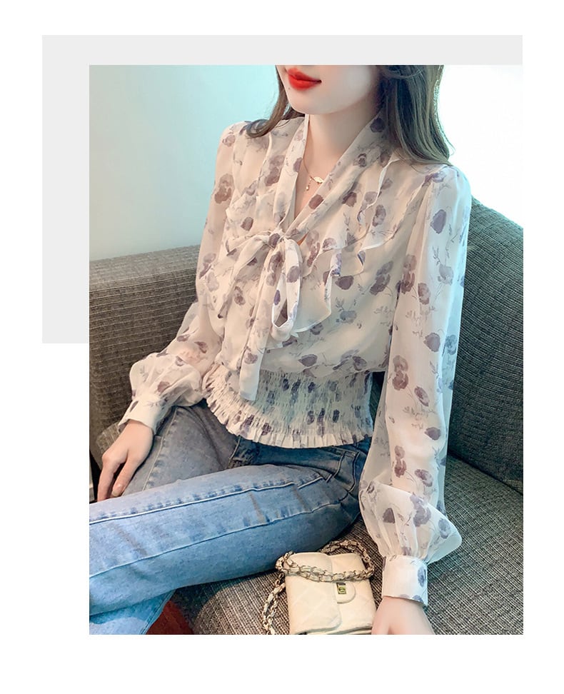 【tops】リボン付きブラウス　M29388