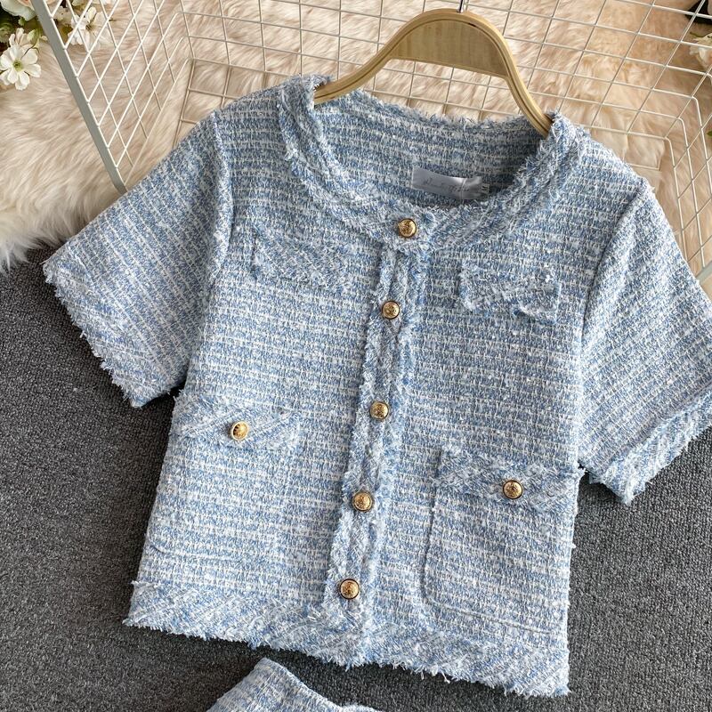 【set】高級感溢れる?3色ラウンドネックトップス+タイトスカートOL通勤セットアップF5647