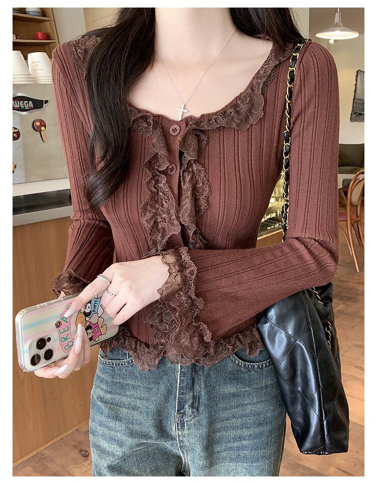 【tops】レース切り替えニットトップス　M27759