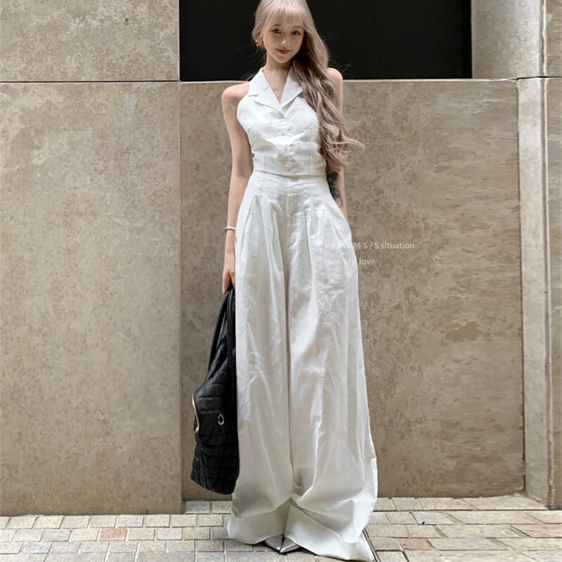 【set】バックレストップス×ワイドパンツセット　M30043
