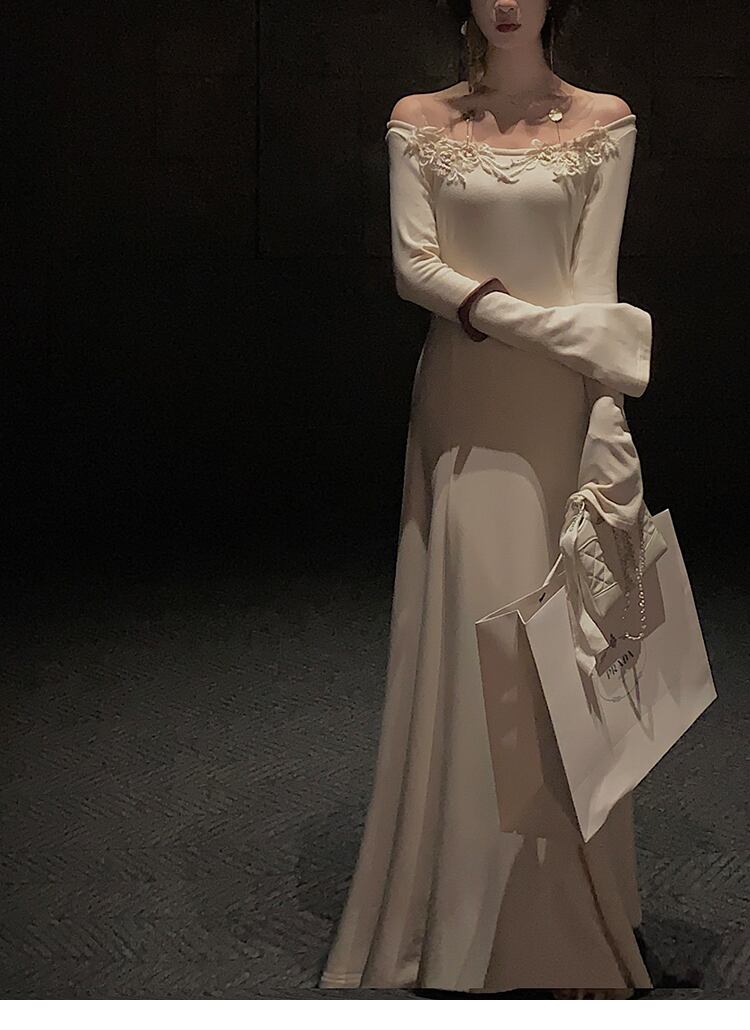 【dress】レーストリミングニットワンピース　N3448