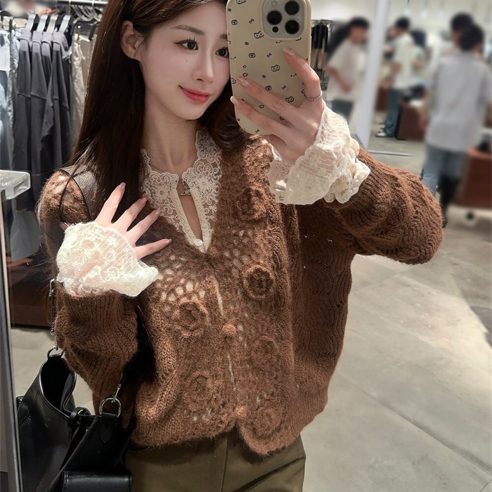 【set】カットワークトップス×ニットカーデセット　M27631