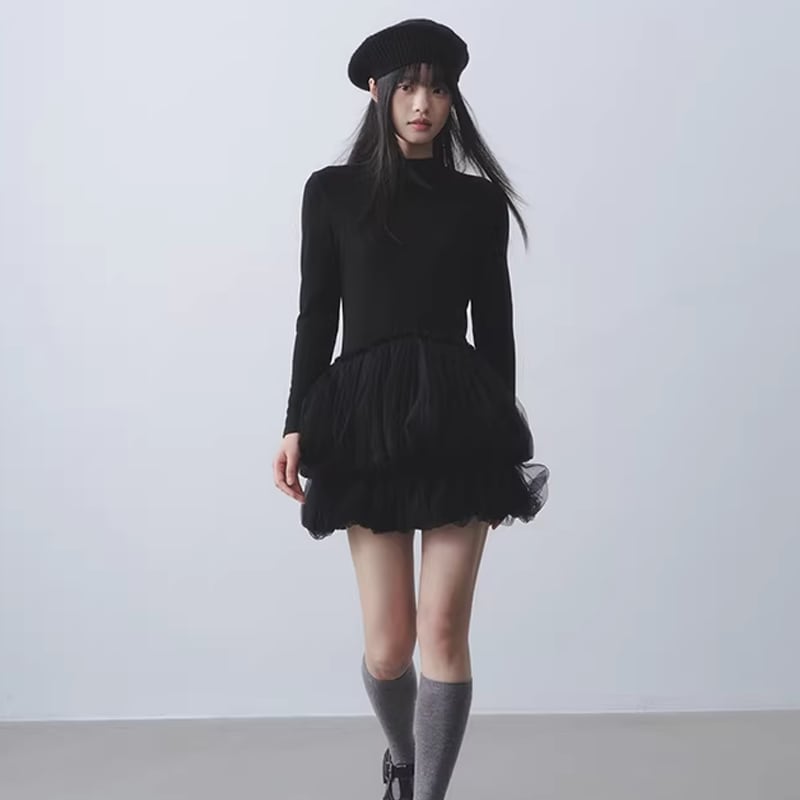【dress】チュールドッキングティアードワンピース Q7964