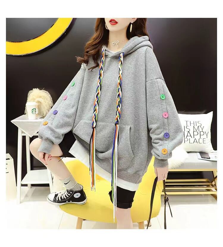 【tops】数量限定秋冬新作配色ラウンドネック長袖厚手3色裏起毛着回し配色パーカーF1335