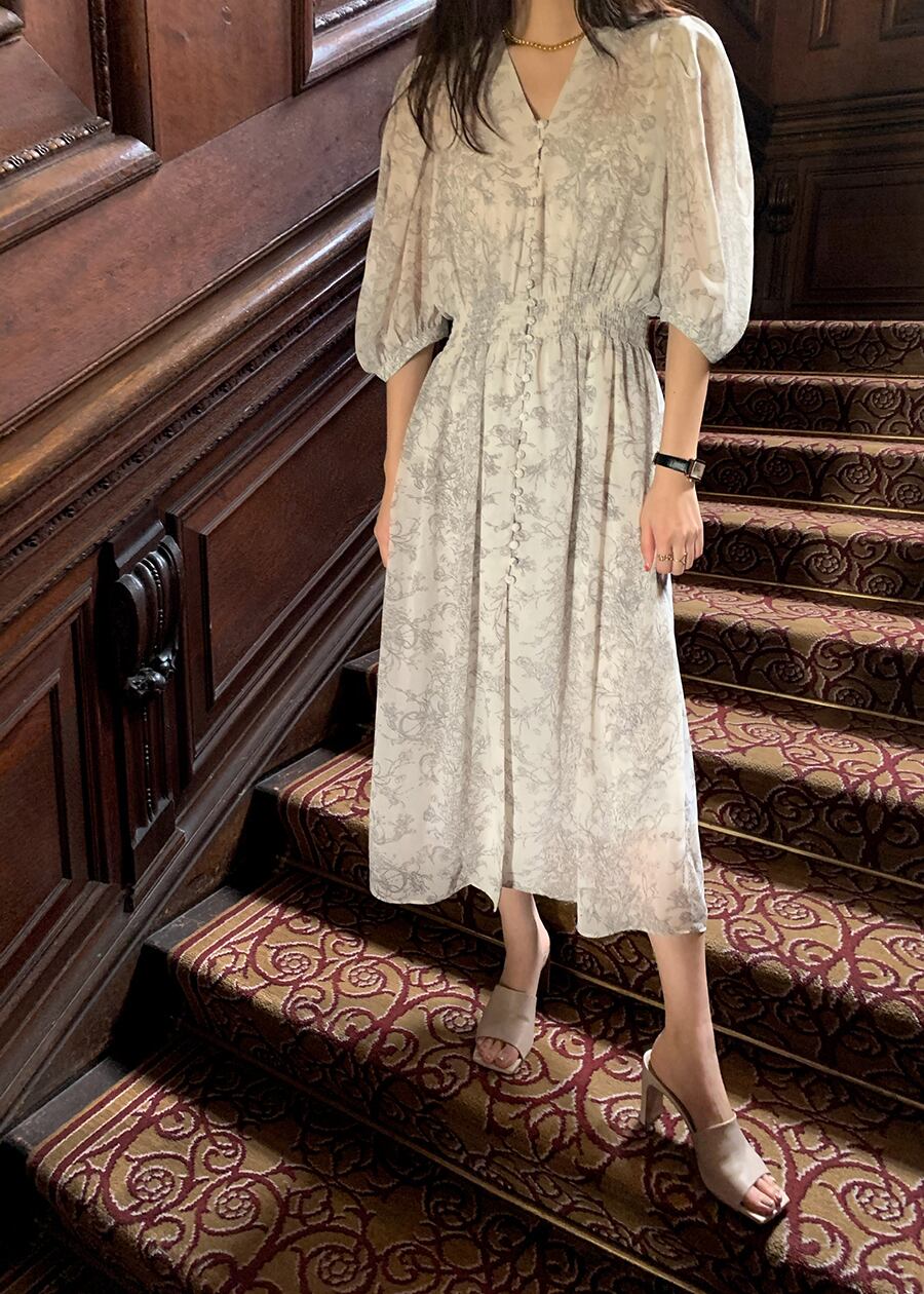 【dress】Vネック花柄シフォンワンピース G20747
