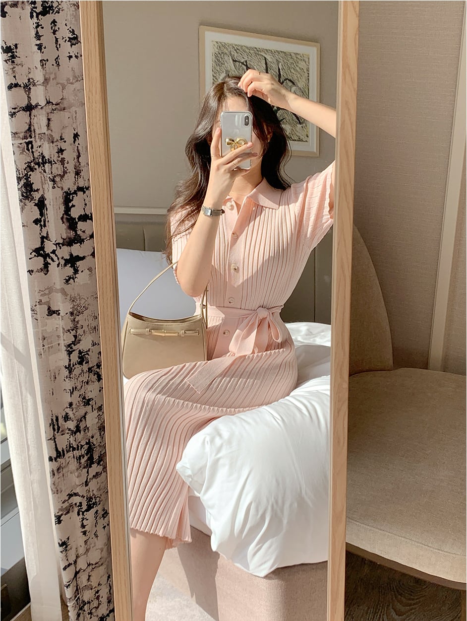 【dress】POLOネックニットワンピースF7416